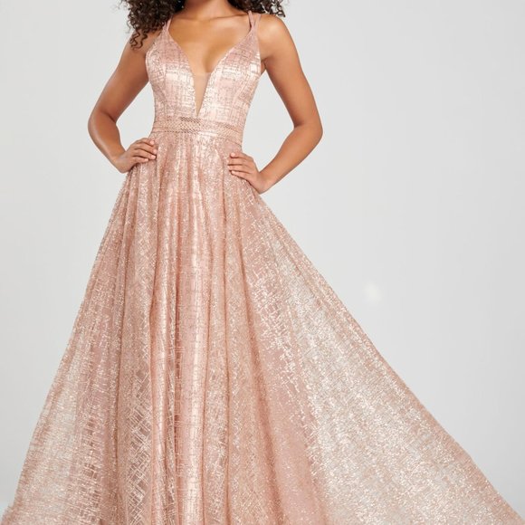 Colette Rose Gold A-Line Glitter Gown - Picture 4 of 7